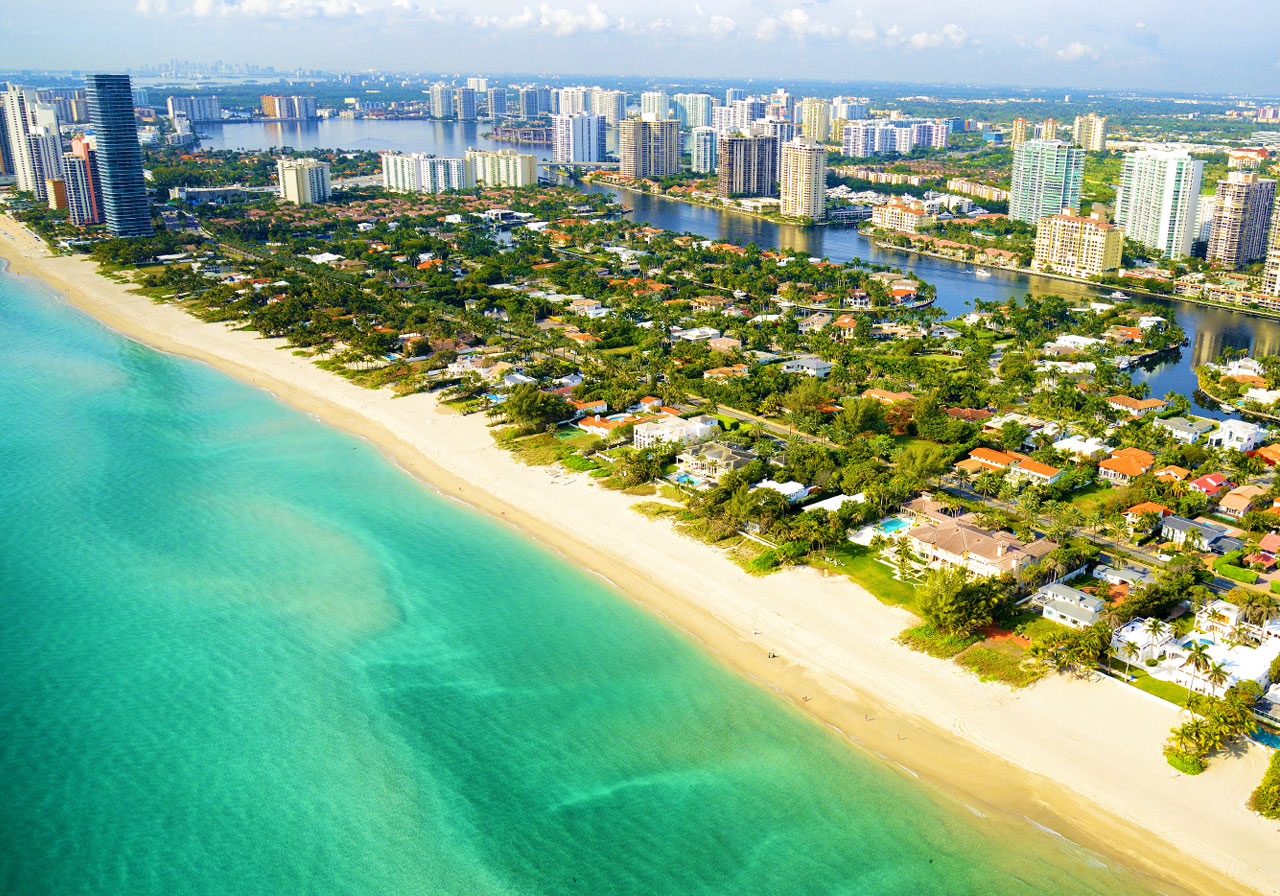Golden Beach and Sunny Isles aerial coastline, South Florida