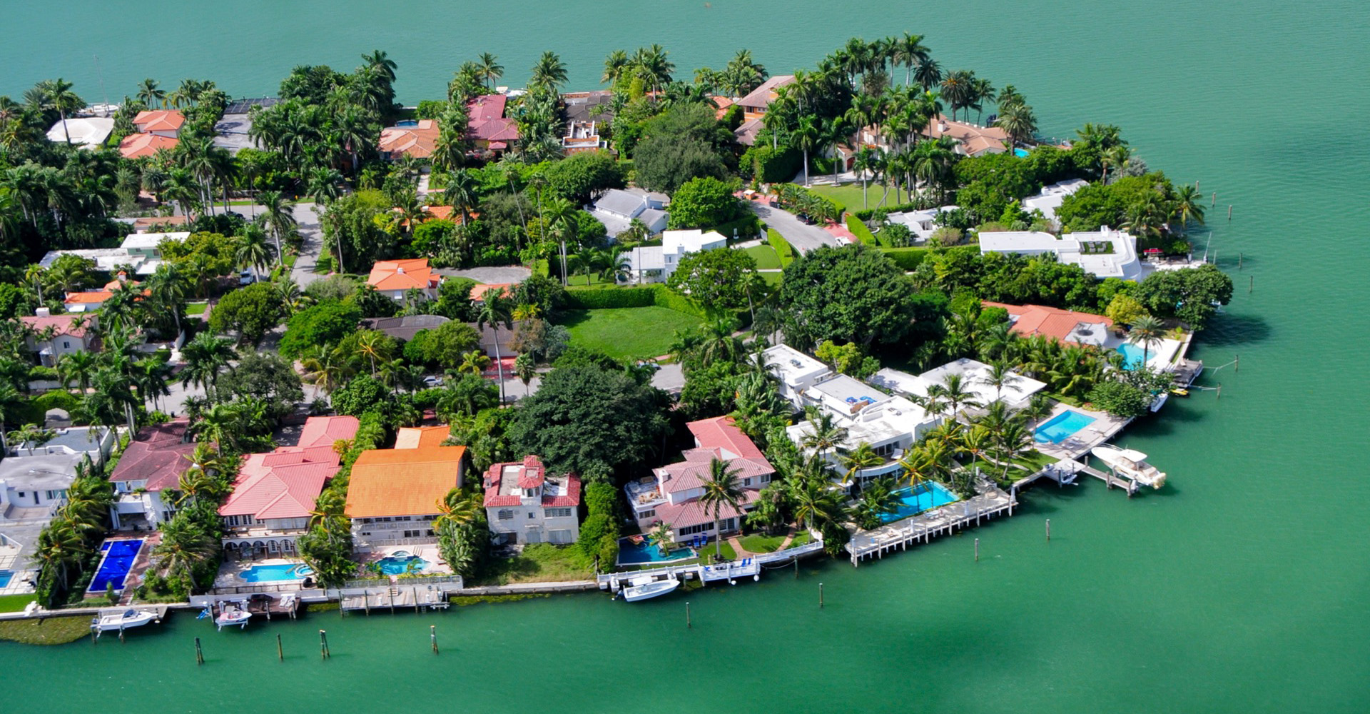 Star Island aerial view of luxury waterfront estates, Miami Beach